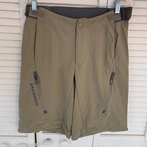 VTG Salomon Mountain Bike Shorts Khaki Outdoor Hiking Cargo‎ Mens S Zip Pockets
